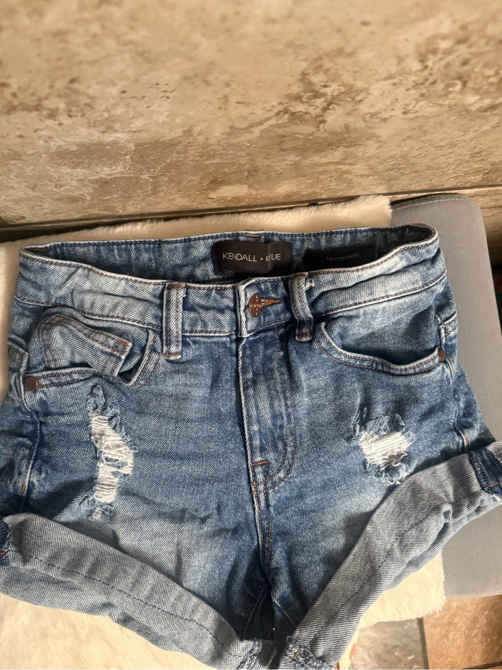 🩷Kendall & Kylie Light Blue Distressed High-Rise Denim Shorts